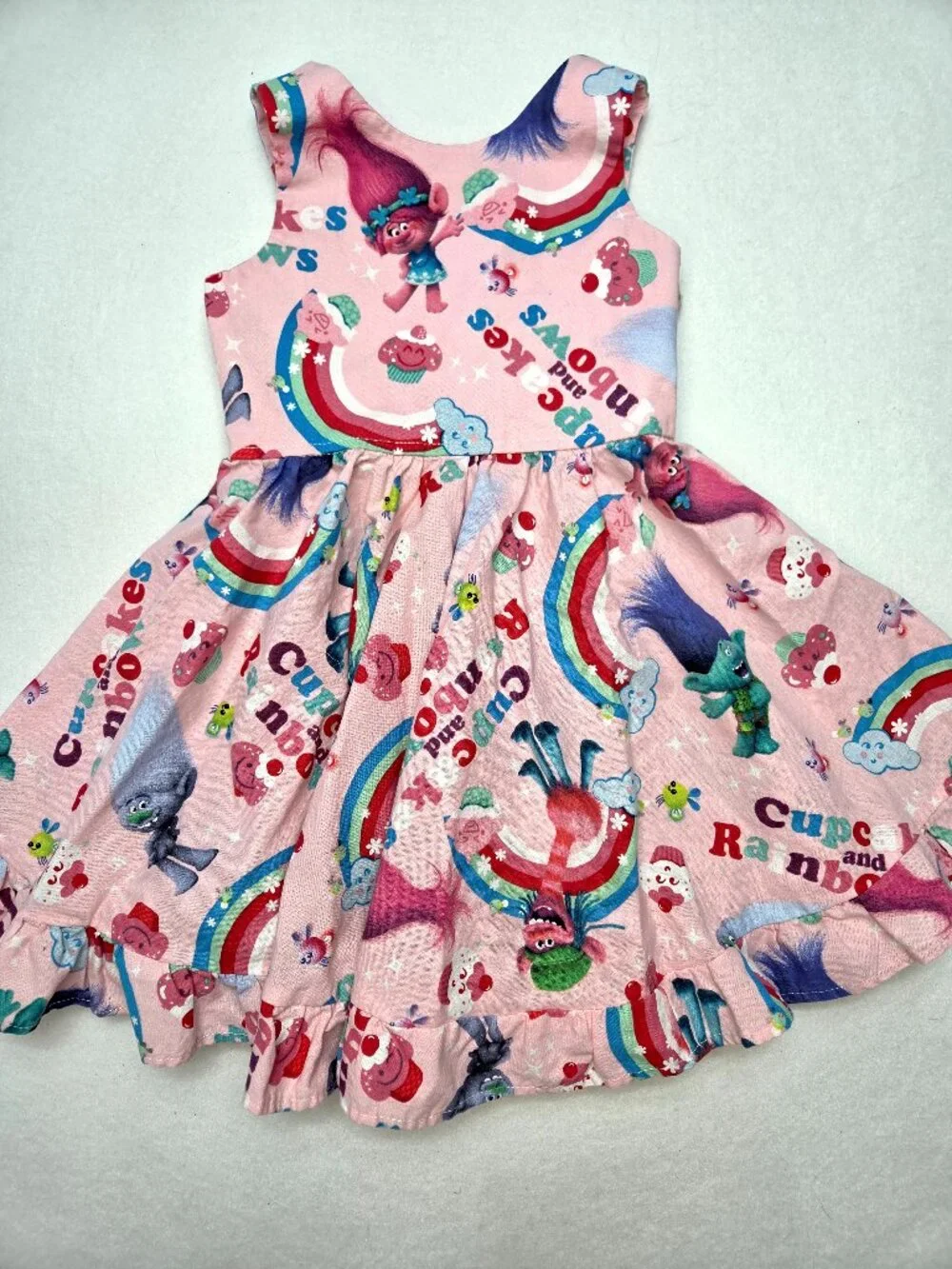 Boutique Trolls Inspired Toddler Dress Pink Cupcakes Rainbows Poppy Girls Sz 2T